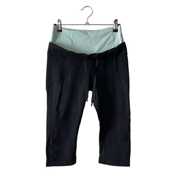 Lululemon 4 Crop Leggings Black Aqua Dual Waistband Workout NO SIZE - Picture 1 of 6